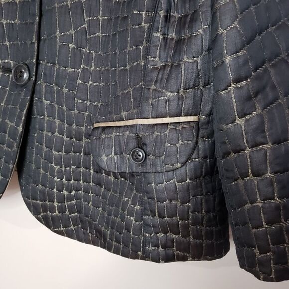 Armani Collezioni Size 12 Black Gold Quilted Print Cropped Spring Fall Jacket - Picture 3 of 13